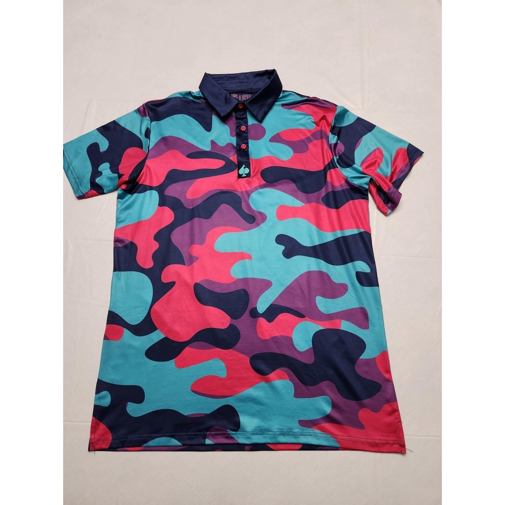 Pins & Aces Polo Shirt Mens Large Multicolor Camo Golf Performance Lightweight